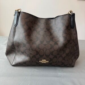 Coach Lexy Shoulder Bag Signature Coated Canvas Brown Black Monogram